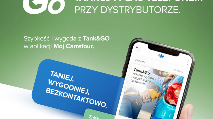 Carrefour Polska uruchamia nową usługę Tank&Go nowe produkty/usługi, handel - Carrefour Polska rozpoczął testy nowej usługi Tank&Go skierowanej do klientów stacji benzynowych Carrefour. Usługa umożliwia wygodne dokonanie w pełni bezkontaktowej płatności za paliwo i jest dostępna w aplikacji mobilnej Mój Carrefour. W początkowej fazie testów skorzystać z niej mogą