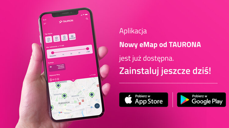 Nowy eMap od TAURONA. Zmiana aplikacji dla kierowców samochodów elektrycznych nowe produkty/usługi, transport - TAURON udostępnił nową aplikację mobilną dla użytkowników samochodów elektrycznych, dzięki której kierowcy będą mogli korzystać z ponad 80 stacji ładowania w 28 miastach południowej Polski.